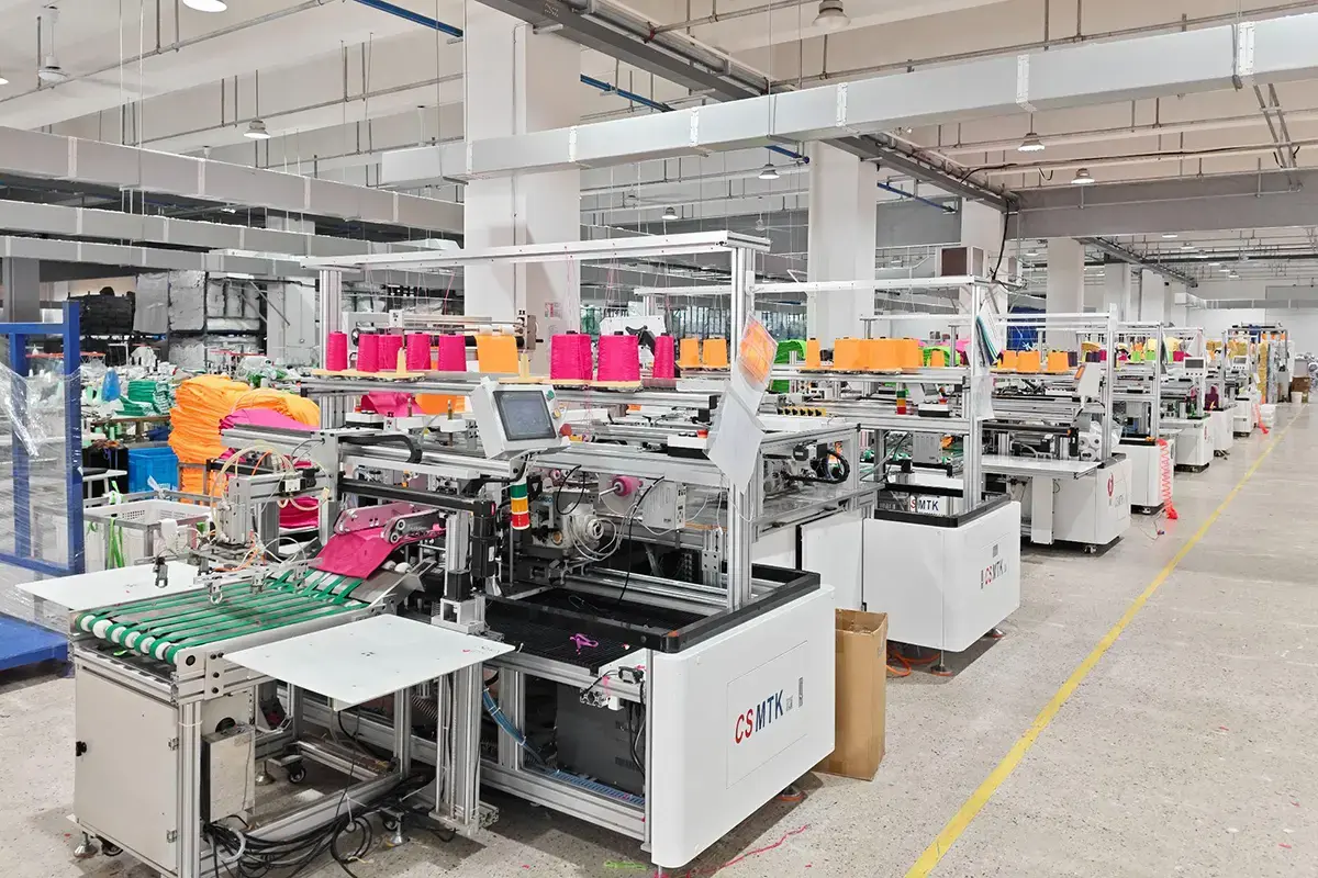 Automated towel production lines inside a custom towel factory