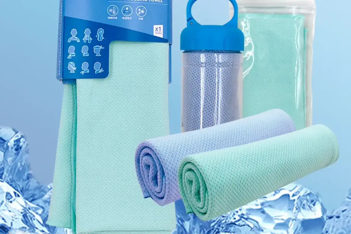 Folded sports towel and ventilated case showing the package protection function